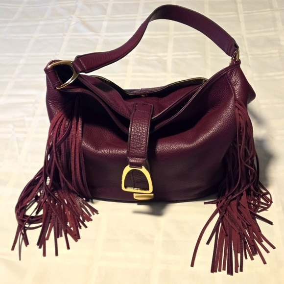 G.I.L.I. Handbags - GILI Got To Love It Large Pebbled Leather DEEP WINE Fringe TASSEL Hobo Bag PURSE